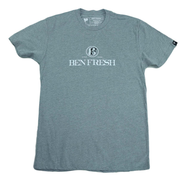 Premium Fitted (Grey) Ben Fresh Letter Head Short Sleeve Crew Neck T-Shirt