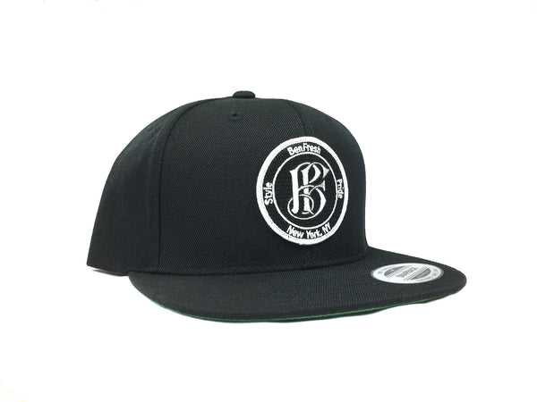 Black 6 Panel Snapback Hat/Custom Embroidered BF Logo Patch